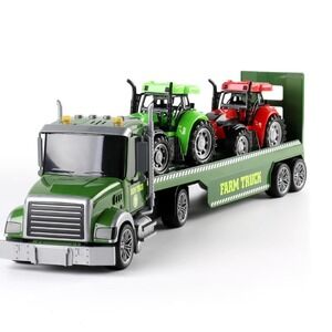 27 In Farm Truck Transport Set with 2 Friction Powered Tractors Lights Sound NIB